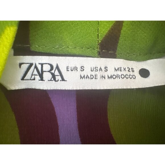 ZARA Green Wrap Small Blouse With Tie Neck & Button Details Lightweight Sheer - Picture 4 of 15